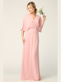 3338 Draped Sleeve Chiffon Evening Dress - Dusty Rose, Front View Thumbnail