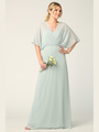 3338 Draped Sleeve Chiffon Evening Dress - Sage, Front View Thumbnail