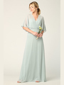 3338 Draped Sleeve Chiffon Evening Dress - Sage, Back View Thumbnail