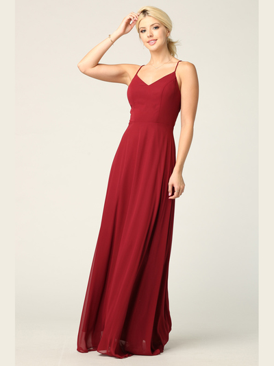 3341 Chiffon Evening Dress With Convertible Shoulder Straps - Burgundy, Front View Medium