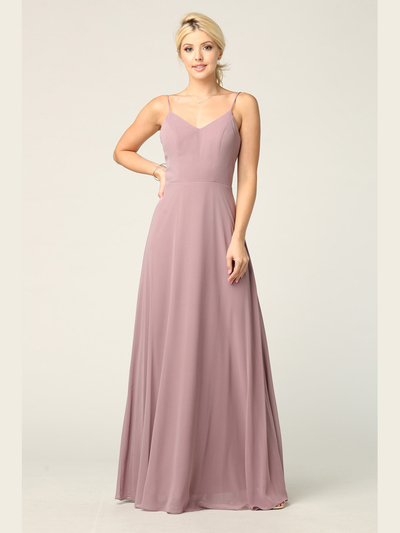 3341 Chiffon Evening Dress With Convertible Shoulder Straps - Mauve, Back View Medium