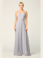 3341 Chiffon Evening Dress With Convertible Shoulder Straps - Silver, Front View Thumbnail