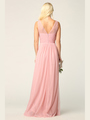 3344 Long Tulle Sleeveless Empire Waist Evening Dress - Dusty Rose, Back View Thumbnail