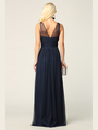 3344 Long Tulle Sleeveless Empire Waist Evening Dress - Navy, Alt View Thumbnail