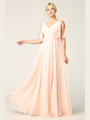 3345 V-Neck Long Chiffon Evening Dress With Flutter Sleeves - Blush, Front View Thumbnail