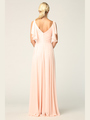 3345 V-Neck Long Chiffon Evening Dress With Flutter Sleeves - Blush, Back View Thumbnail