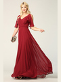 3345 V-Neck Long Chiffon Evening Dress With Flutter Sleeves - Burgundy, Front View Thumbnail