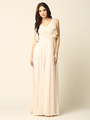 3345 V-Neck Long Chiffon Evening Dress With Flutter Sleeves - Champagne, Front View Thumbnail