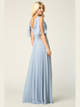 3345 V-Neck Long Chiffon Evening Dress With Flutter Sleeves - Dusty Blue, Back View Thumbnail