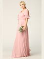 3345 V-Neck Long Chiffon Evening Dress With Flutter Sleeves - Dusty Rose, Front View Thumbnail