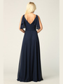 3345 V-Neck Long Chiffon Evening Dress With Flutter Sleeves - Navy, Alt View Thumbnail