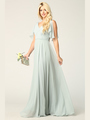 3345 V-Neck Long Chiffon Evening Dress With Flutter Sleeves - Sage, Front View Thumbnail