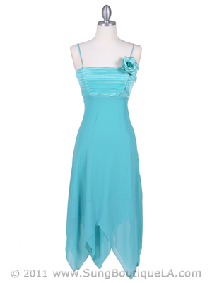 3584 Turquoise Pleated Satin Top Dress, Turquoise