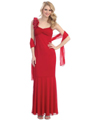 3740 One Shoulder Rosette Evening Dress - Red, Front View Thumbnail