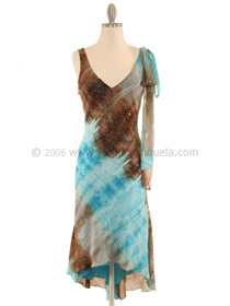 3749 Turquoise Abstract Printed Dress, Turquoise