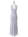 3762 Silver Chiffon Halter Evening Dress
