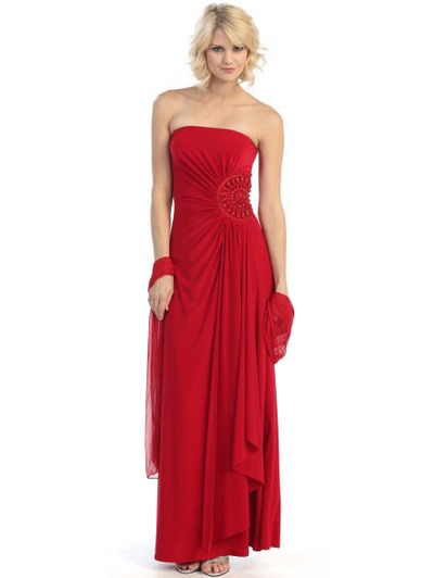 3801 Strapless Evening Dress - Red, Front View Medium