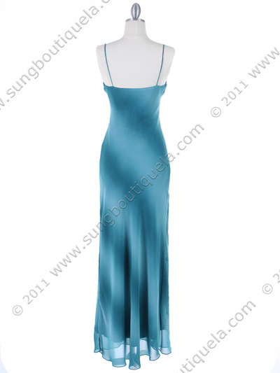3959 Teal Tie Dye Evening Dress - Teal Blue, Back View Medium