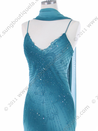 3959 Teal Tie Dye Evening Dress - Teal Blue, Alt View Medium