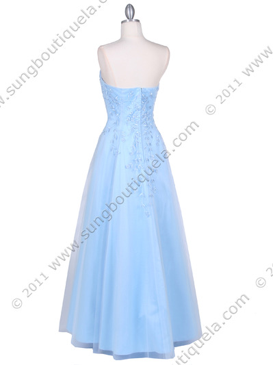4002 Baby Blue Laced Embroidery Prom Gown - Baby Blue, Back View Medium