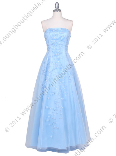 4002 Baby Blue Laced Embroidery Prom Gown - Baby Blue, Front View Medium