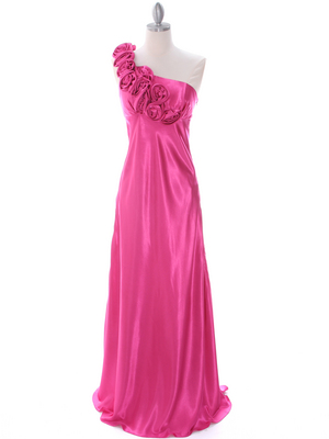4021 Hot Pink One Shoulder Evening Dress, Hot Pink