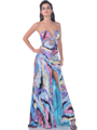 4047 Strapless Print Evening Dress with Keyhole - Print, Front View Thumbnail