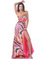 4068 Strapless Print Evening Dress with Slit - Hot Pink, Front View Thumbnail