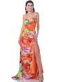 4068 Strapless Print Evening Dress with Slit - Orange, Front View Thumbnail