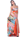 4068 Strapless Print Evening Dress with Slit - Tangerine, Front View Thumbnail