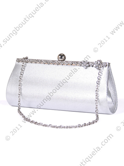 43105 Silver Evening Bag with Rhinestone Frame - Silver, Alt View Medium