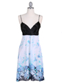 4419 Black Blue Chiffon Print Dress