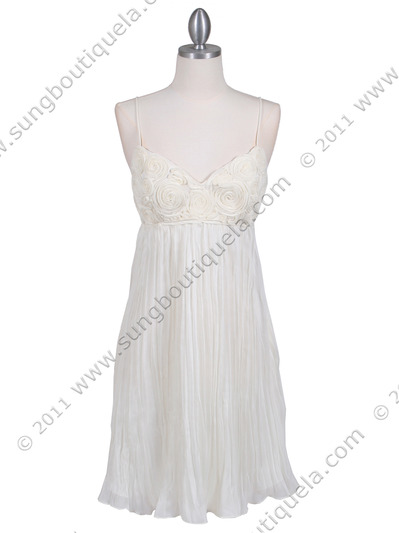 4451 Ivory Pleated Cocktail Dress - Ivory, Front View Medium