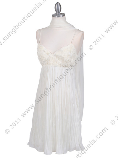 4451 Ivory Pleated Cocktail Dress - Ivory, Alt View Medium