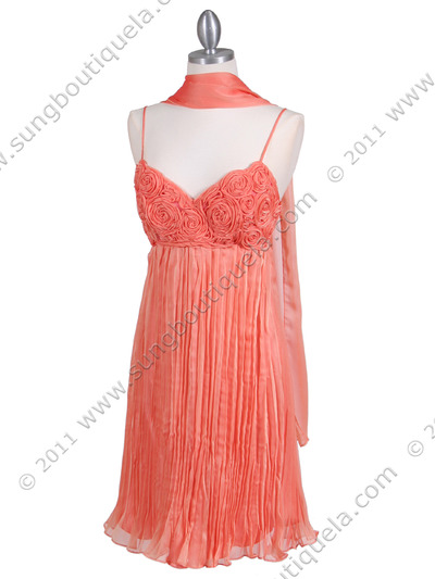 4451 Orange Pleated Cocktail Dress - Orange, Alt View Medium