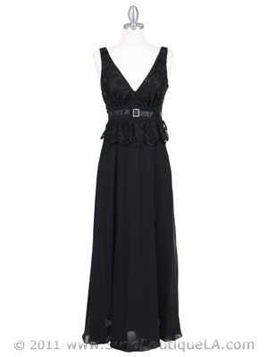 4475 Black Evening Dress with Rhinestone Buckle, Black