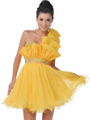 458 One Shoulder Vertical Pleated Short Prom Dress - Yellow, Front View Thumbnail