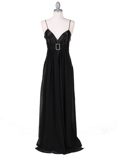 4624 Black Satin Evening Gown - Black, Front View Medium