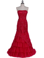 4864 Hot Pink Lace Glitter Evening Gown - Hot Pink, Front View Thumbnail