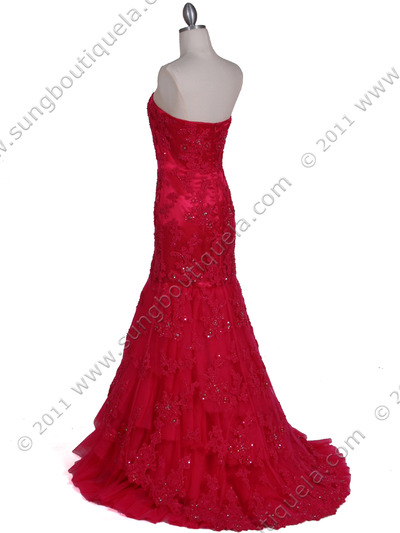 4864 Hot Pink Lace Glitter Evening Gown - Hot Pink, Back View Medium