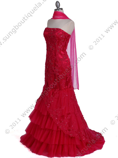 4864 Hot Pink Lace Glitter Evening Gown - Hot Pink, Alt View Medium