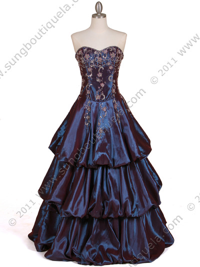 4880 Blue Purple Two Tone Strapless Beaded Evening Gown - Blue Purple, Front View Medium