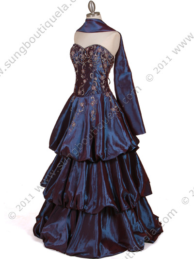 4880 Blue Purple Two Tone Strapless Beaded Evening Gown - Blue Purple, Alt View Medium