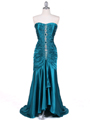 4918 Turquoise Charmuse Evening Gown - Turquoise, Front View Thumbnail