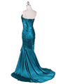 4918 Turquoise Charmuse Evening Gown - Turquoise, Back View Thumbnail