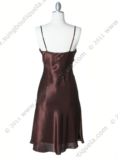 4948 Brown Sequins Charmeuse Party Dress - Brown, Back View Medium