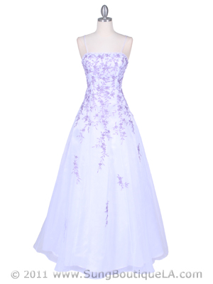 4970 White/Lilac Embroidery Prom Gown, White Lilac