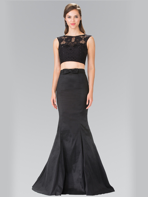 50-2354 Two Piece Taffeta Long Prom Dress, Black
