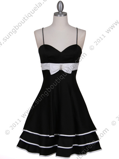 5047 Black Tiered Cocktail Dress - Black, Front View Medium