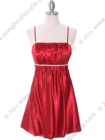 5049 Red Satin Bubble Dress - Red, Front View Medium